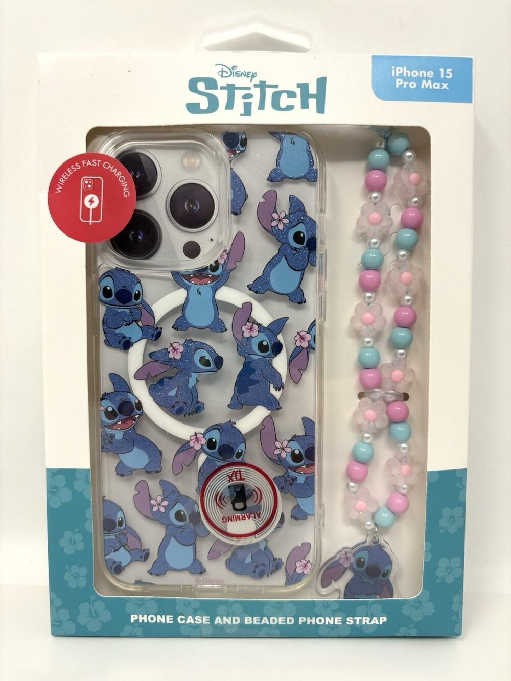 Lilo Stitch Skinny Dip iPhone 15 Pro Max Hard Case Cover Beaded Strap Glitter